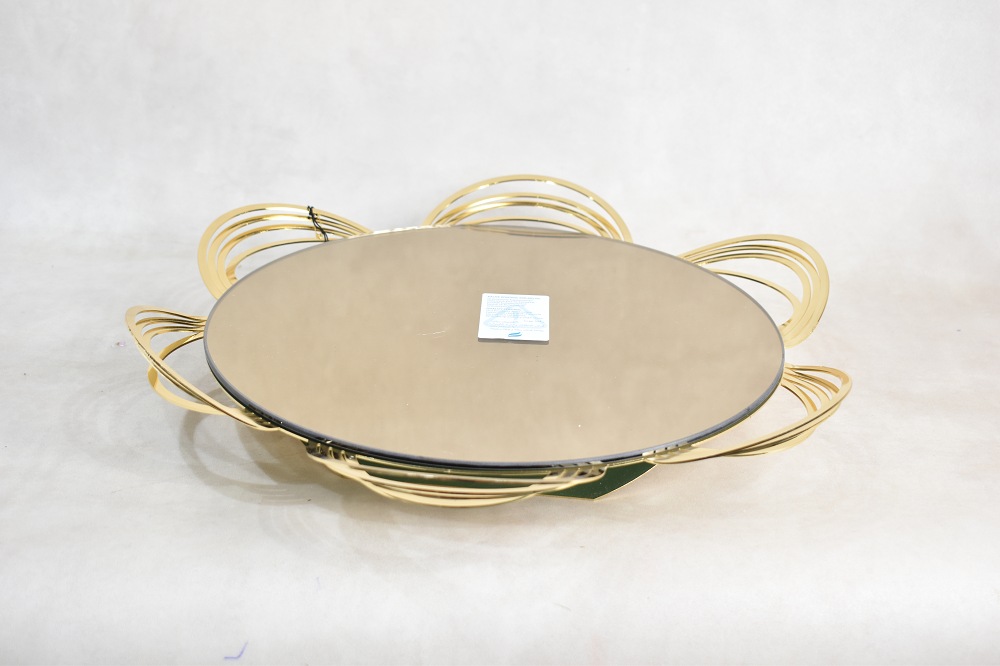 Plateau Rond Doré 45cm - Décoration Métal Finition Laiton Mat, Pour Salle De Bain, Table, Support De Plantes - 7